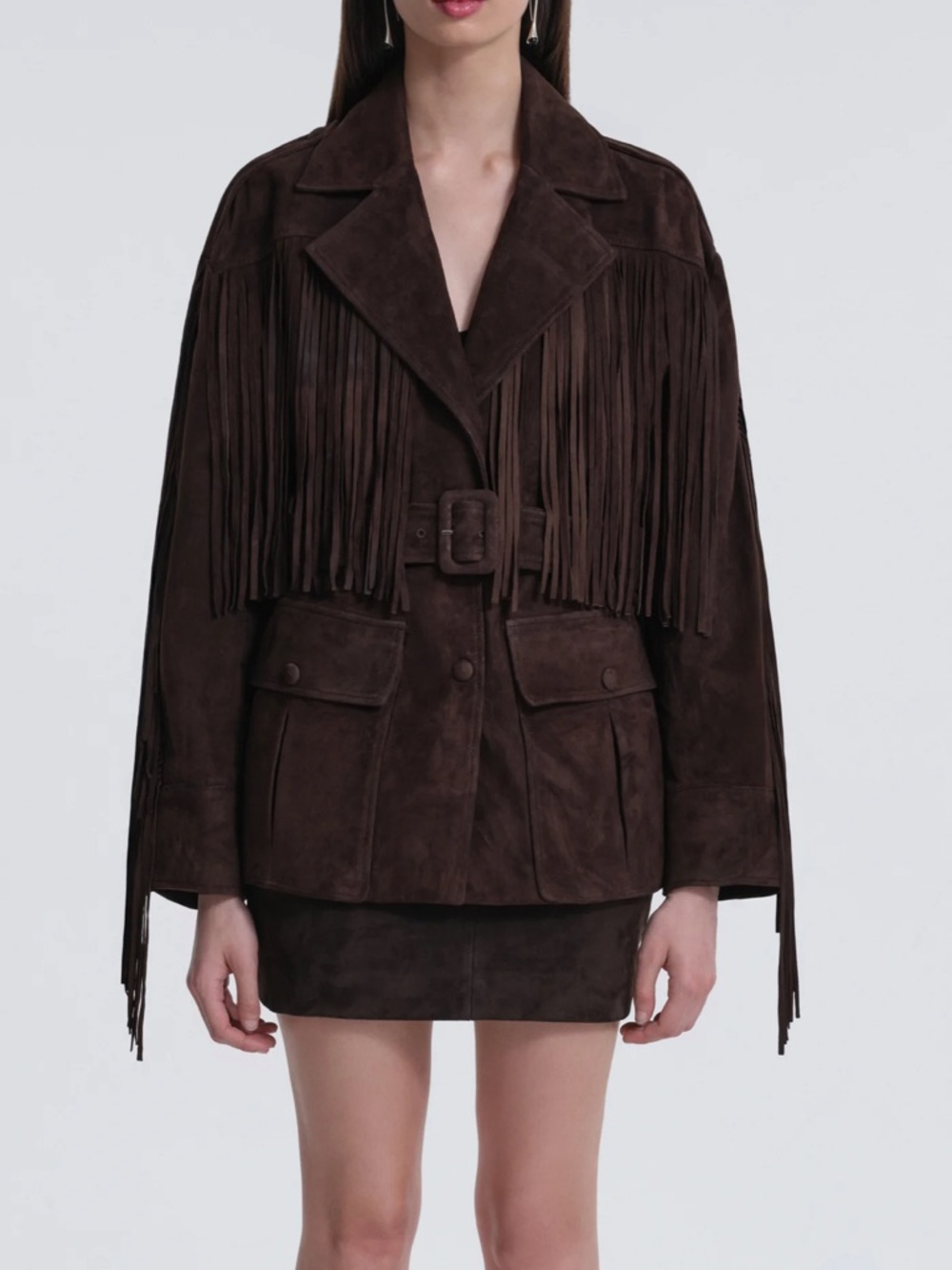 Nour Hammour Cassidy Oversized Suede Fringe Jacket - Picture 2 of 5